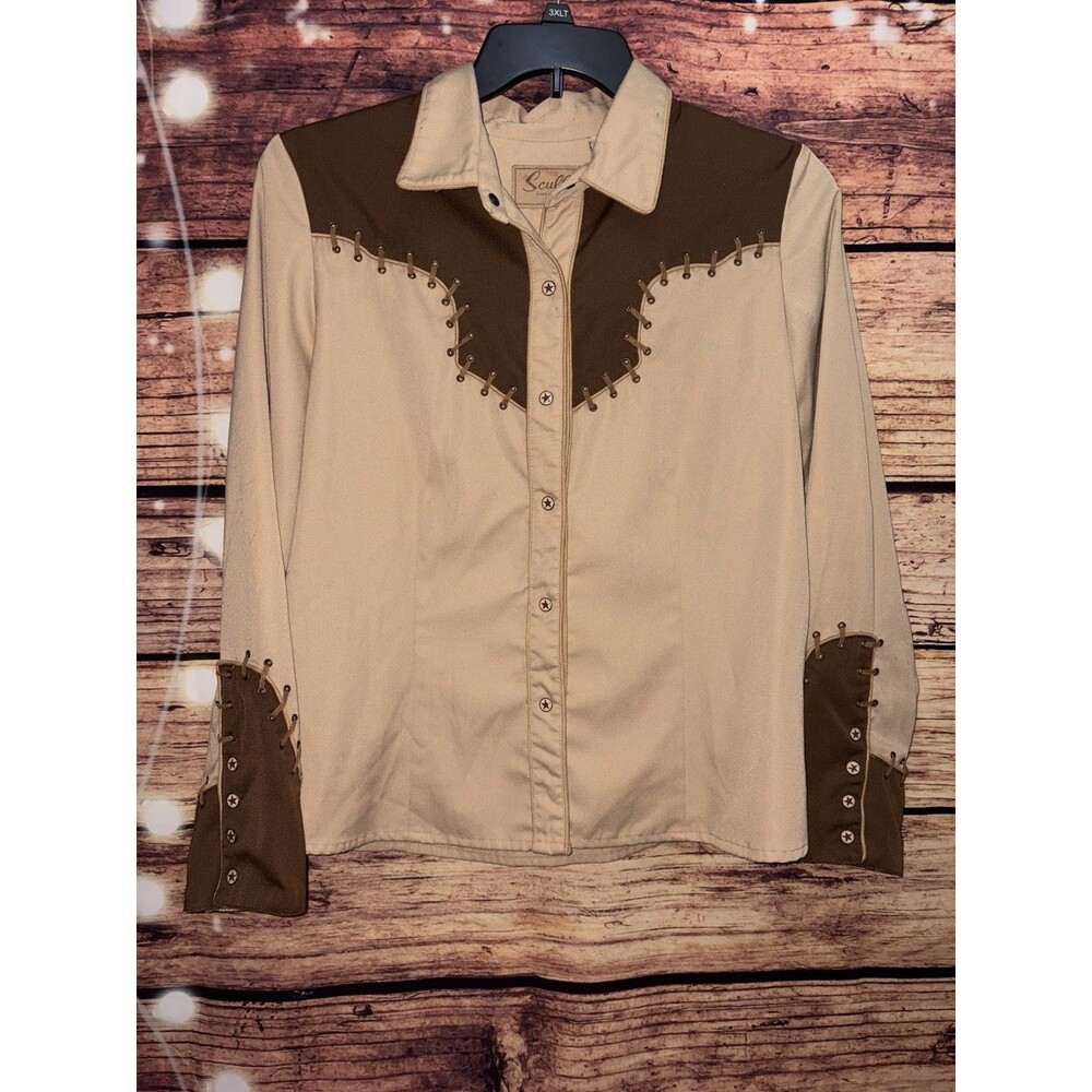 Vintage Scully Women's L Western Pearl Snap Embroidered Long sleeve Shirt